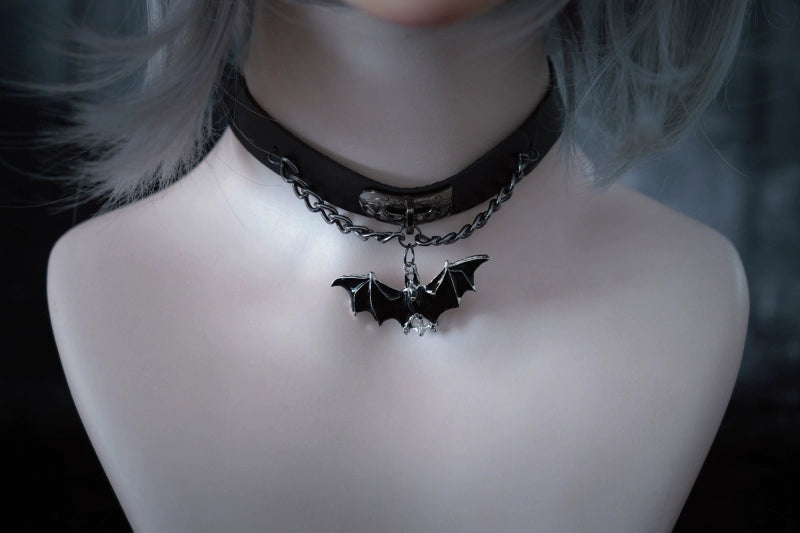 Strange Sugar - Gothic Lolita Choker Bat Pendant Faux Leather Necklace
