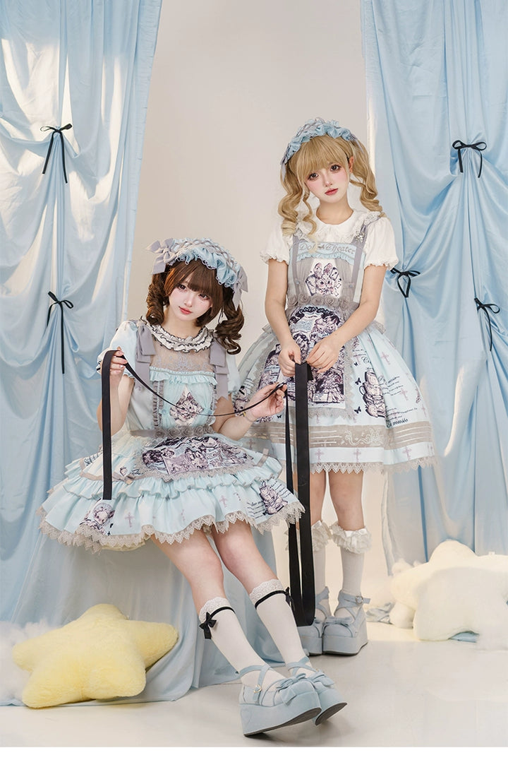 Honey Machine~Doll Theater~Sweet Lolita OP/JSK Bunny Print Daily Lolita Dress   