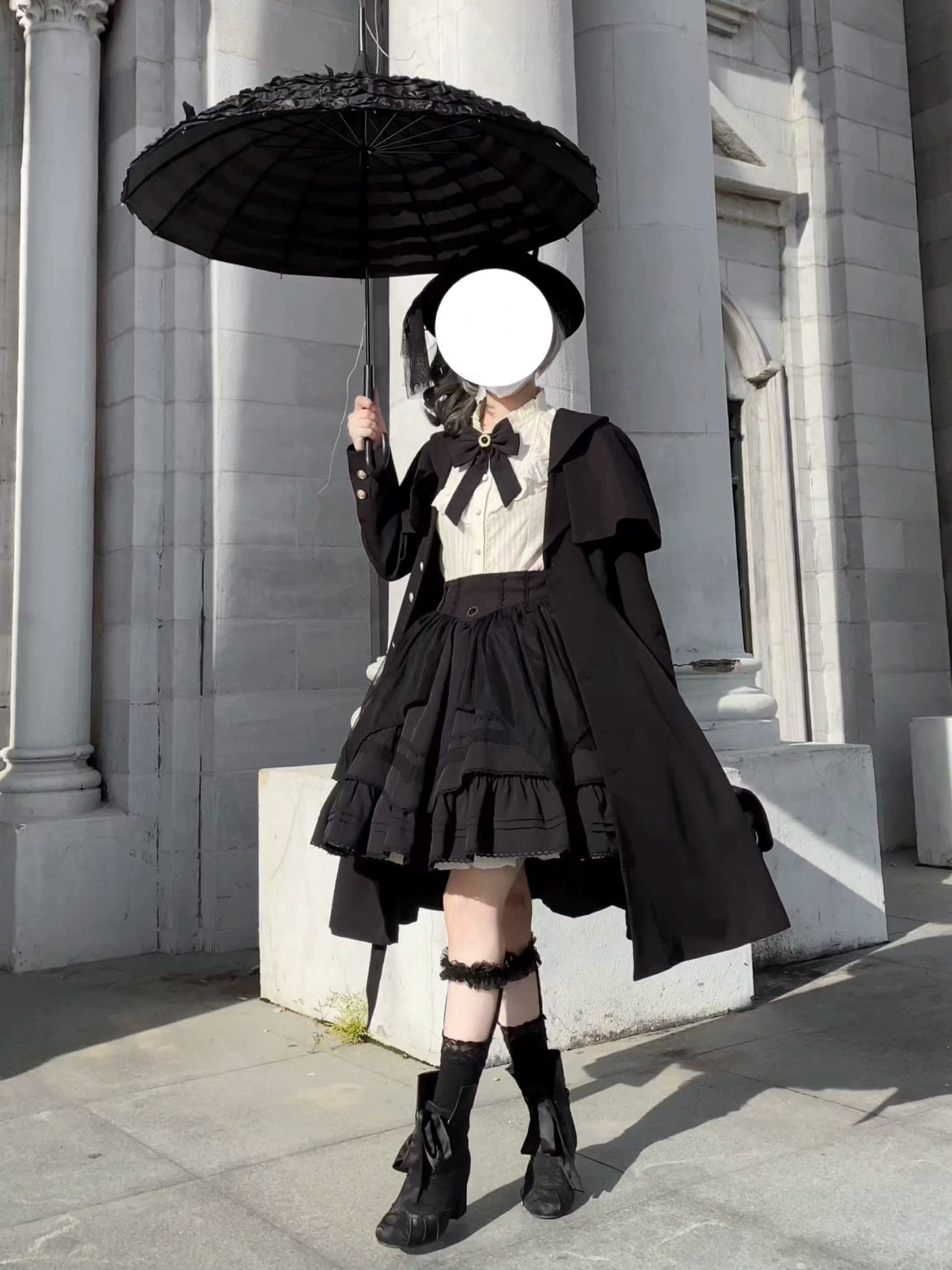 Uncle's Workshop - Rich Heiress - Elegant Black Lolita Coat with Detachable Cape Coat with a detachable cape only S