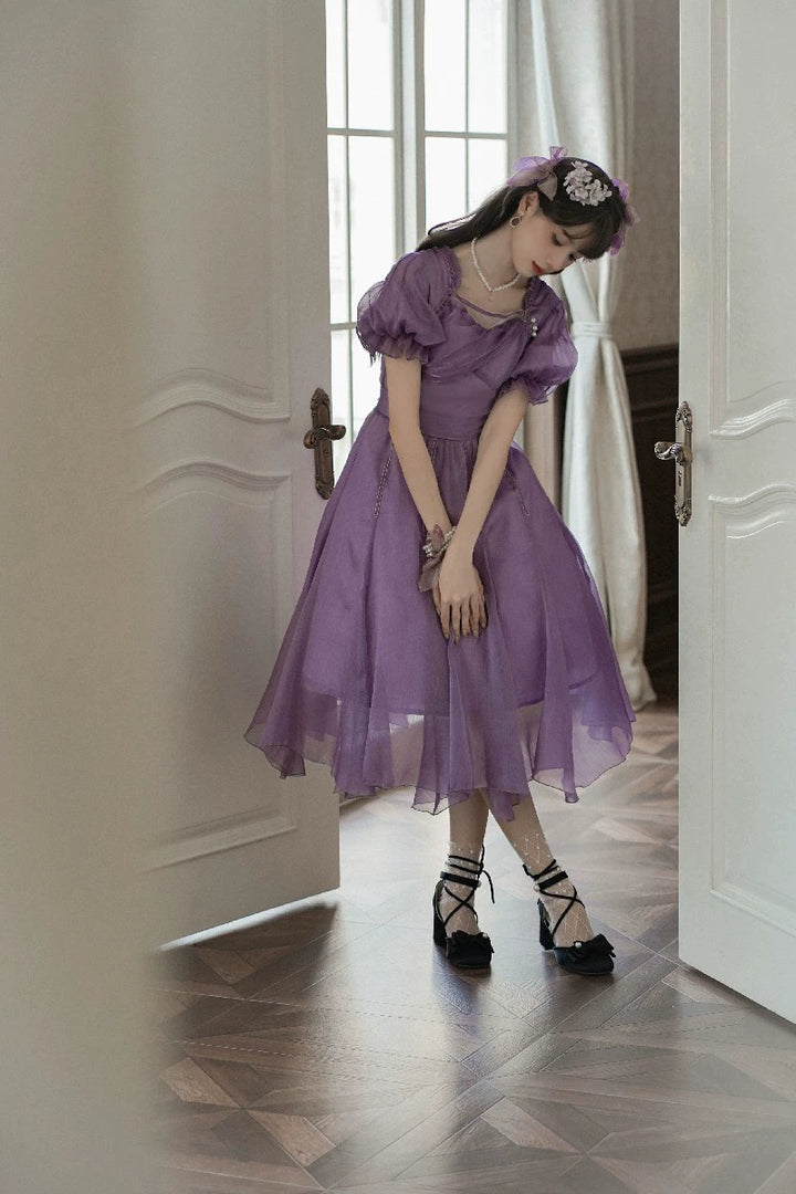 Cyan~Love Wormwood~Elegant Lolita Dress Multicolors backless and waistless M purple-gray