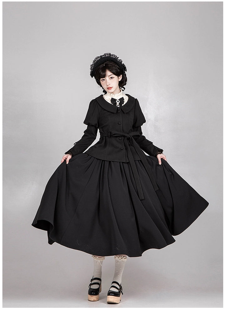 With PUJI~Old Testament~Classic Lolita Coat Black Plush Lolita Cape and Brooch