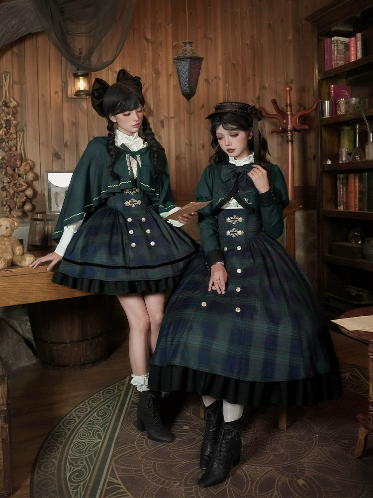 With PUJI - Berlin Souvenir - Plaid Preppy Style Lolita Bust Supporting JSK Outfit 43928:789942