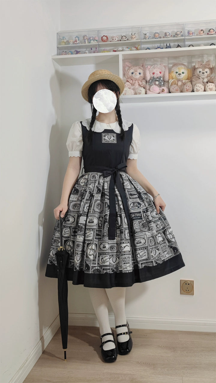 Miss Cube - Antique Label - Retro Lolita JSK Dress Print Daily Dress