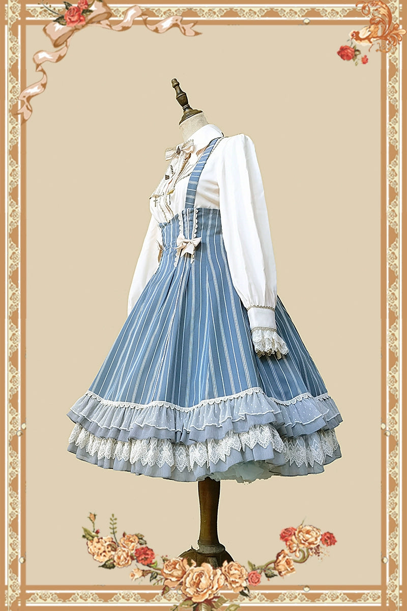 (Buy for me) Infanta~Elegant Lolita Stripe High-waist Jumper Dress Set and Cape 22624:320992
