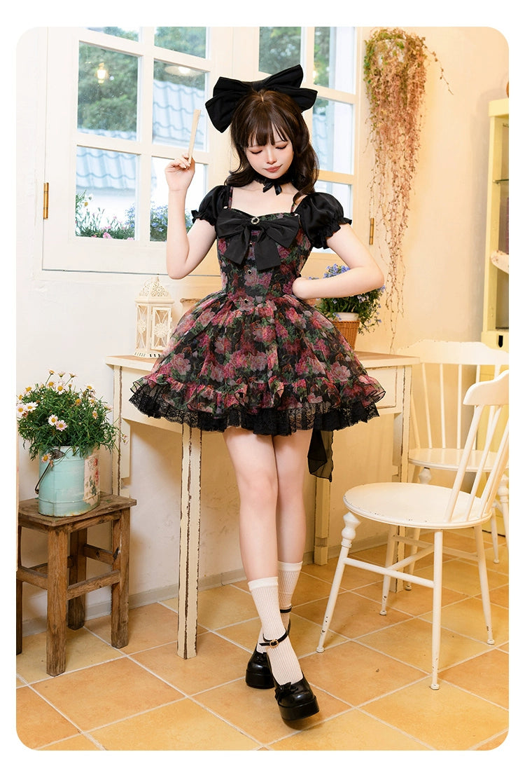 With PUJI~Flower OP~Classic Lolita OP Dress Manchurian Flowers Prints Dress   