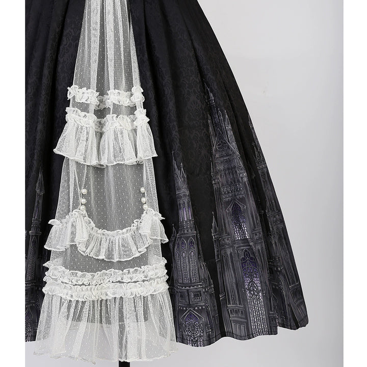 Cornfield Lolita~Silent Church~Gothic Lolita JSK Front Open Printed Dress and Thin Cardigan Set   