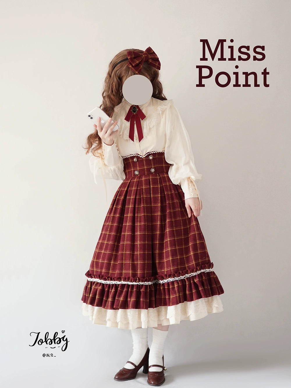 (BFM)Miss Point~Rose~Elegant Lolita Fishbone Grid Skirt Customized (XS) 32512:384922