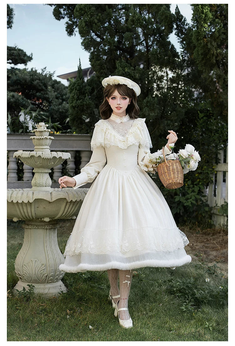 Winter Island Memory - Elegant Lolita Winter Coat & OP Dress Set