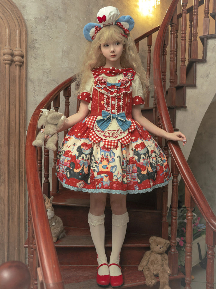 Star Fantasy~The Dogs Party~Kawaii Lolita Dress Set with JSK Salopette and Shirt