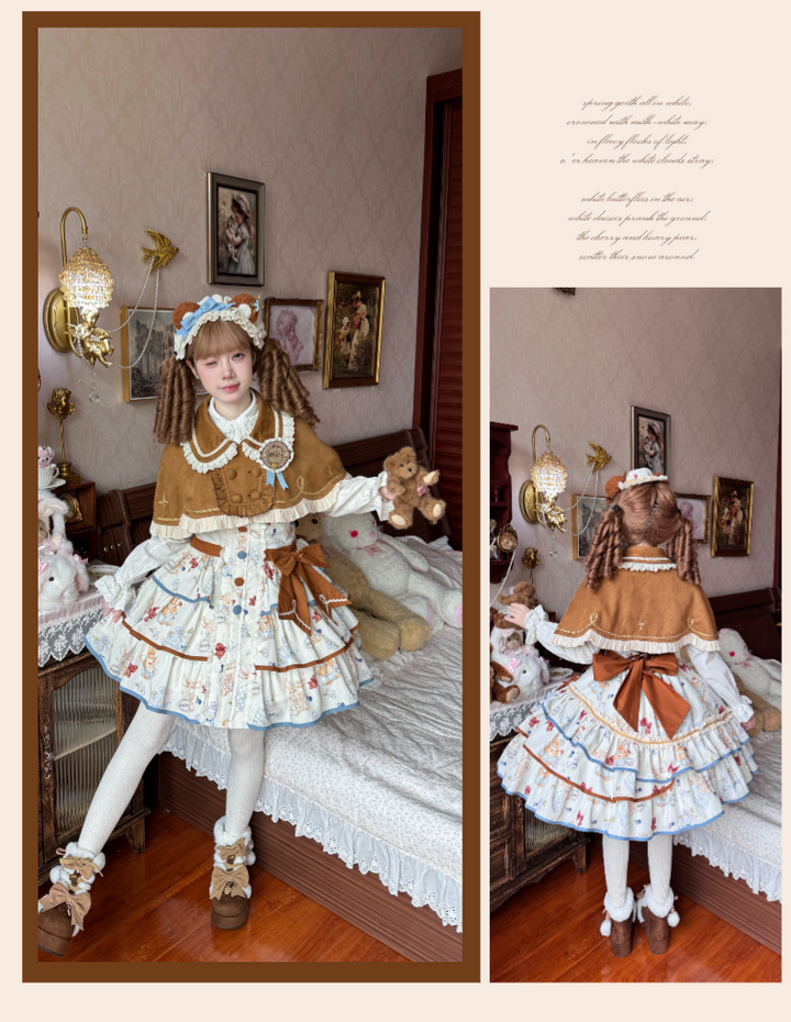 Cheese Mee Mee~Seaside Tea Party~Sweet Lolita Dress Cute Print JSK and Cape