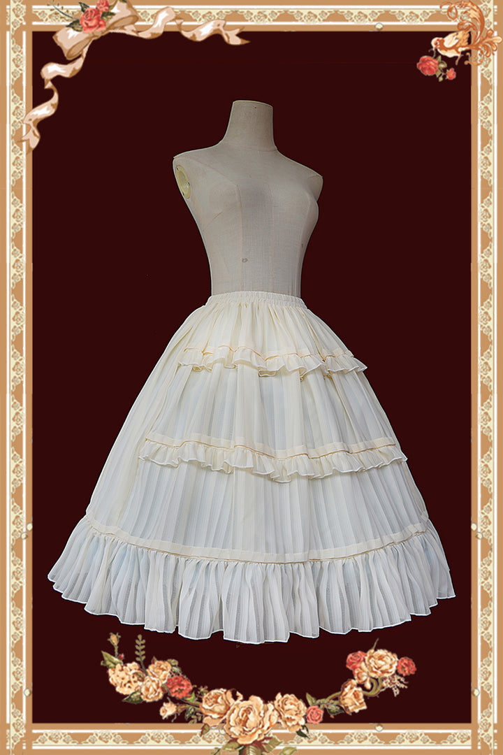 Infanta~Elegant Lolita JSK Dress Tiered Rabbit Prints Middle Split Dress S Off-White petticoat - Free size 