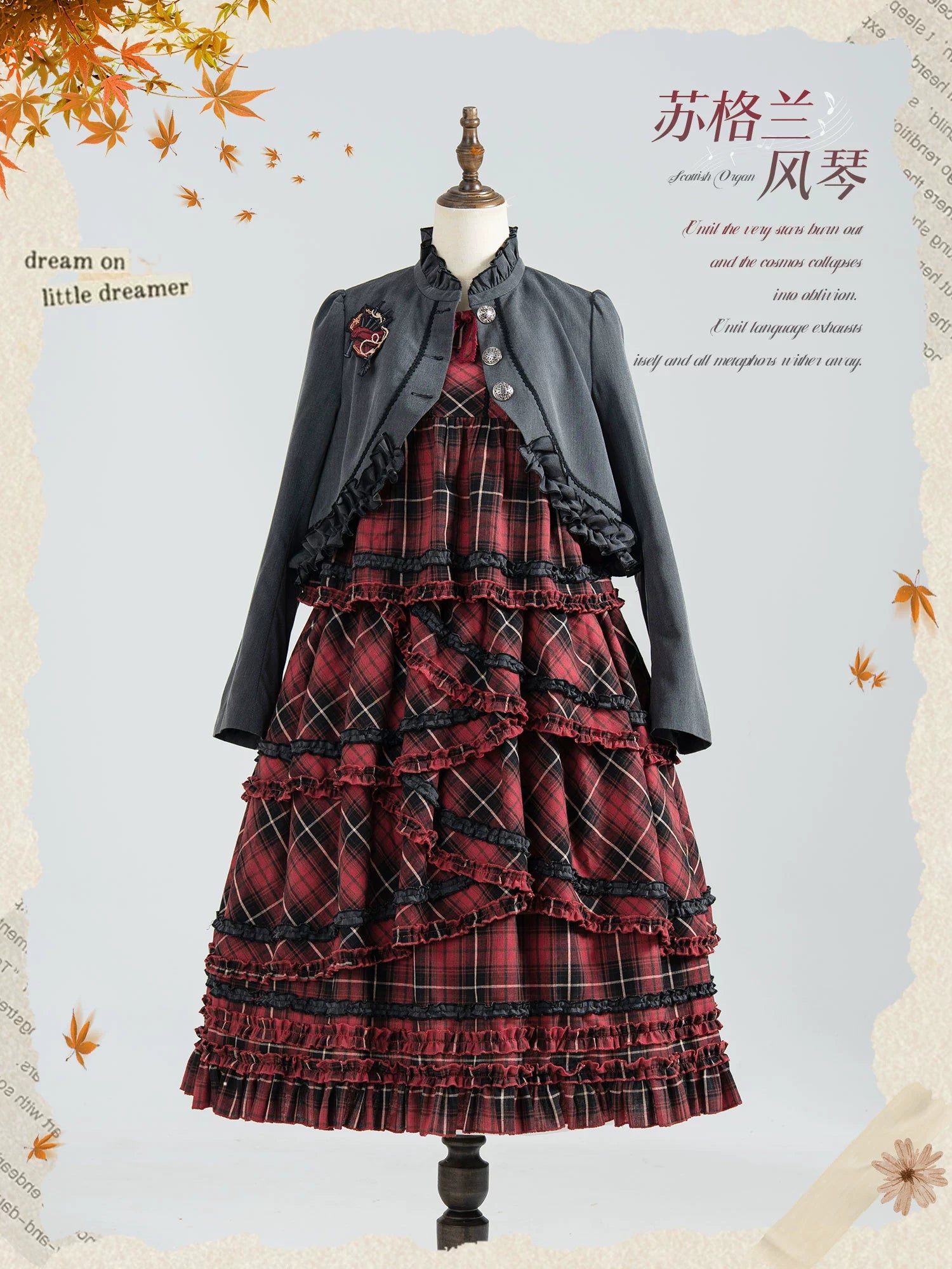 Honey Machine - Scotch Accordion - A-Line Plaid Daily Lolita JSK, Short Coat (L M S XL) 44302:803290