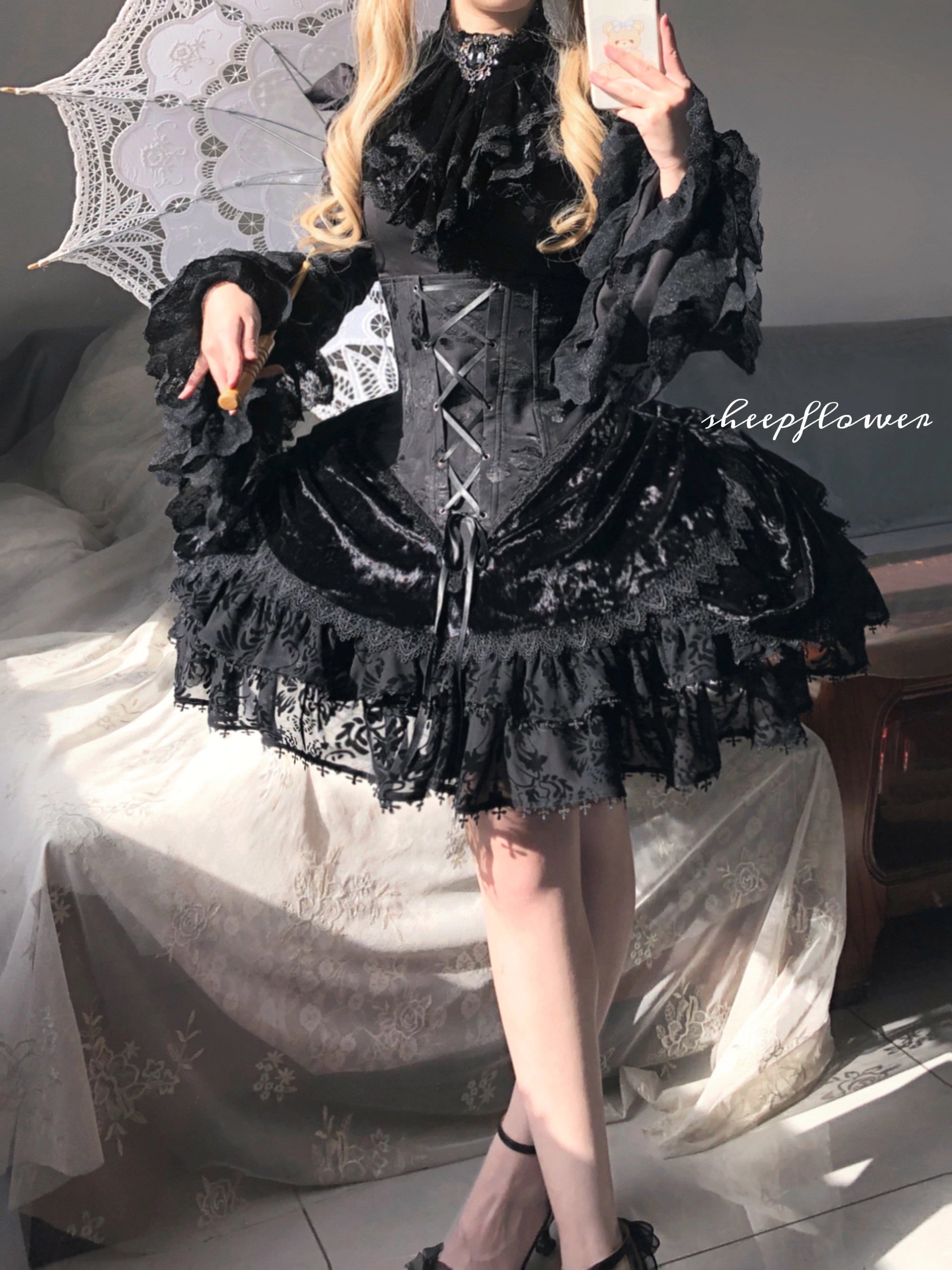 Twilight Hour - Gothic Lolita Hime-sleeve Blouse & Corset Skirt Set 45373:845794