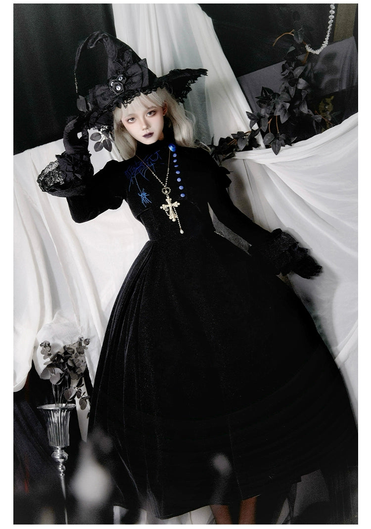 With PUJI~Enigmatic Night Poem~Halloween Gothic Lolita Fishbone Bustier Dress Embroidered Coat 39968:648126