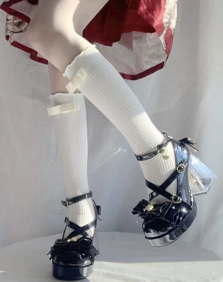Meng Ka Jiang - Dreamy Bear - Sweet Lolita Shoes, Transparent Heel With Embedded Bear