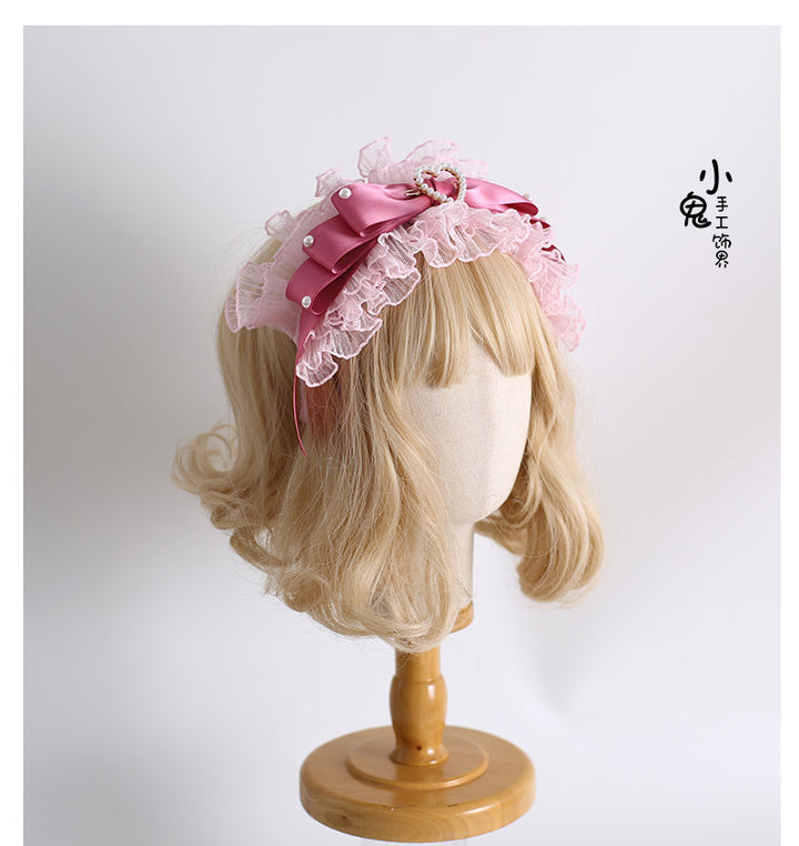 Xiaogui~Velvet Cake~Sweet Lolita Head Accessory Set with Ribbon Bow Details