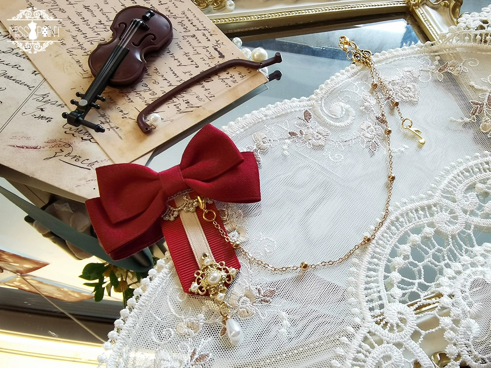 Miss Point - Golden Movement - Lolita Accessory Brooch Bow Tie KC Red Butterfly Bow Chain Brooch