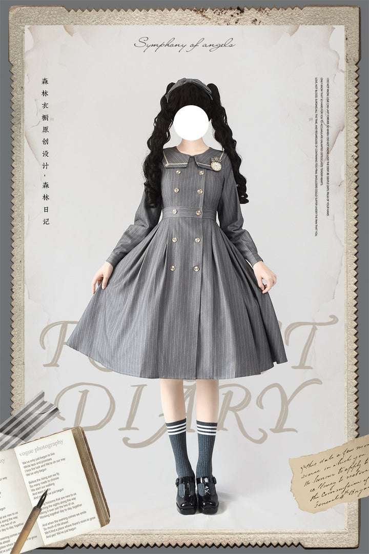 Forest Wardrobe~Classic Lolita OP Autumn Lolita Antique Dress With Stripe   