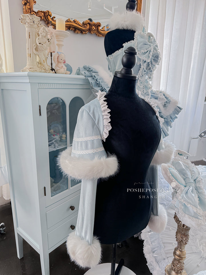 POSHEPOSE~Chuling Swan Lake~Sweet Lolita JSK Set Velvet Blue Dress for Prom 42865:755810