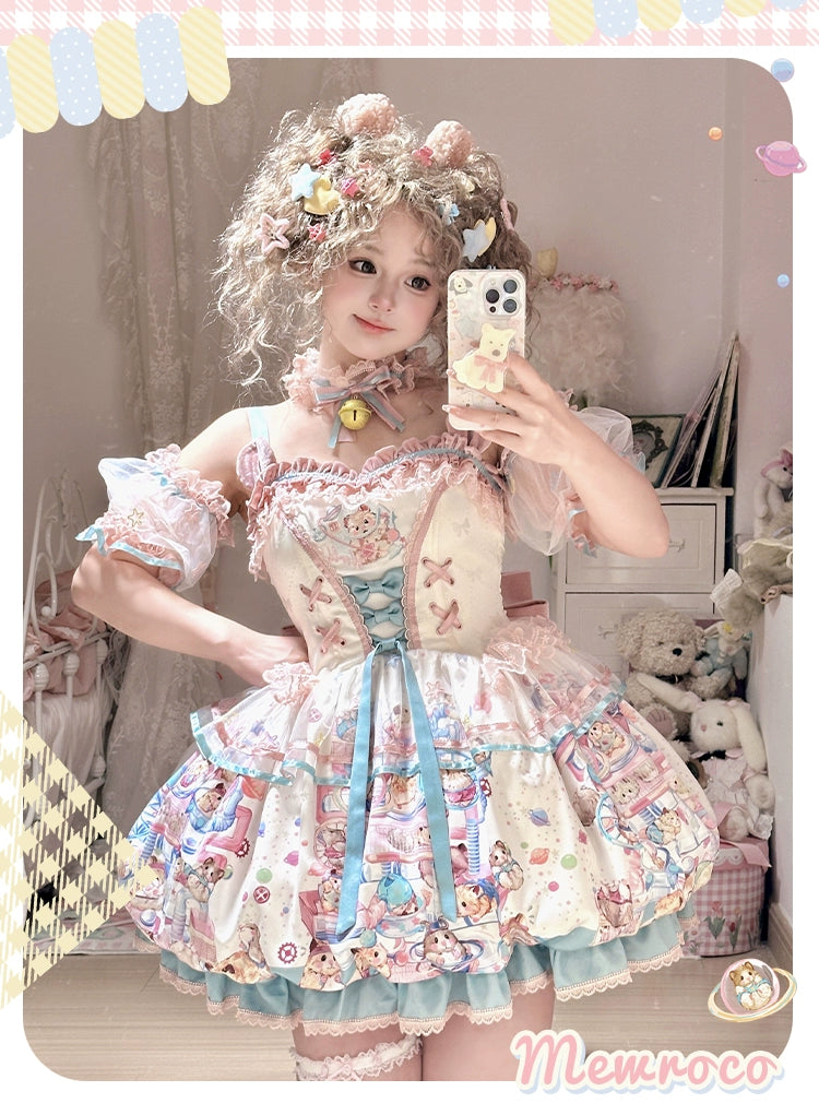 Mewroco~Vibrant Hamster~Sweet Lolita JSK Dress Floral Print Bud Skirt