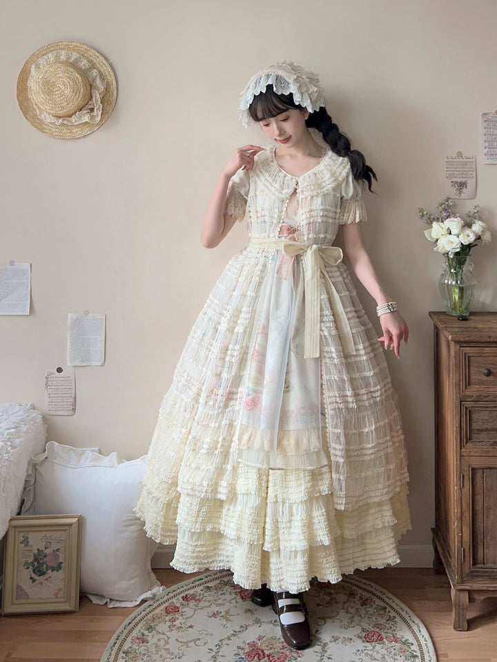 Miss Point~Cat Rose Tea~Sweet Lolita Tulle Cardigan and Long Skirt Overlay