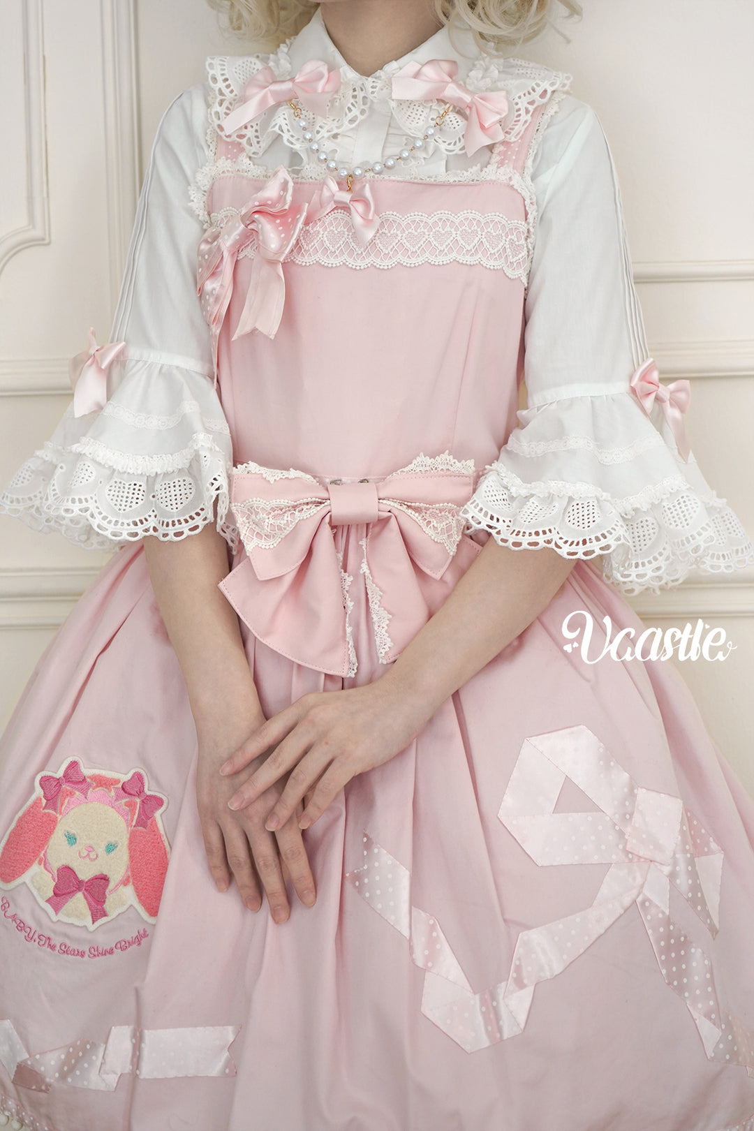 Vcastle~Sweet Crepes~Sweet Lolita Shirt with Princess Sleeves and Bow Chain