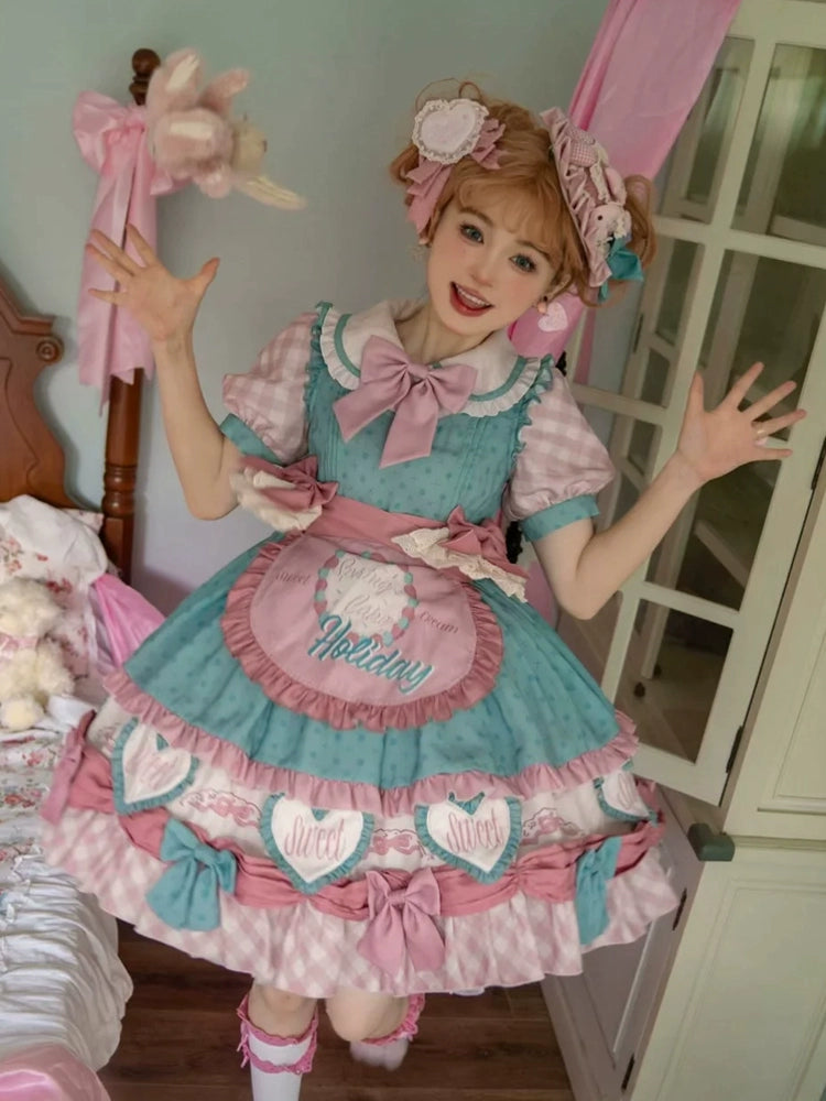 Sakurahime~Cake Party~Sweet Lolita Pink-blue Tiered OP   