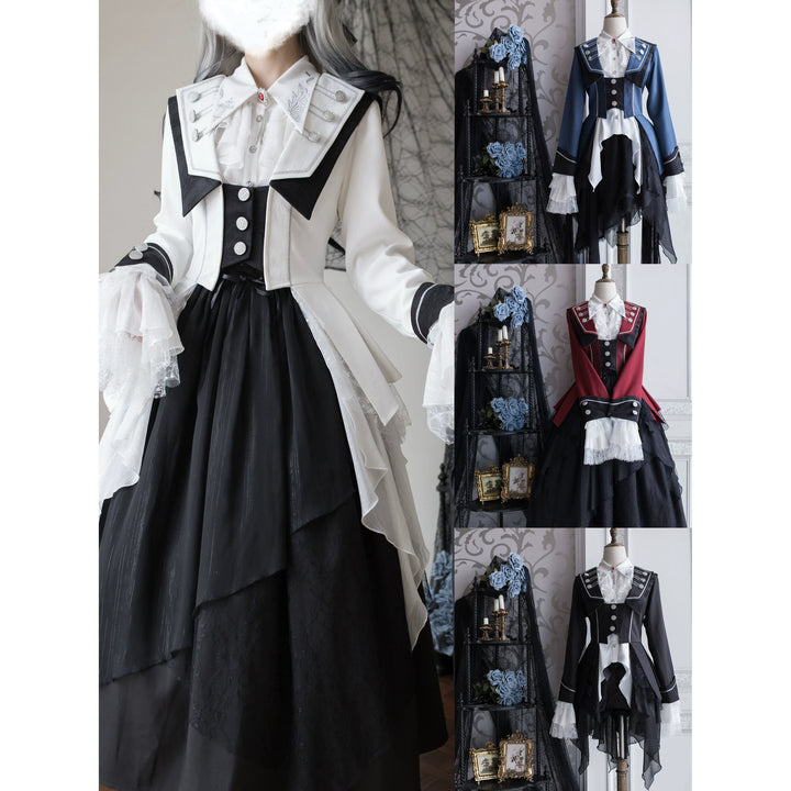 Silent Mars~Raven Crown~Gothic Lolita Suit Shirt Military Coat Skirt and Pants