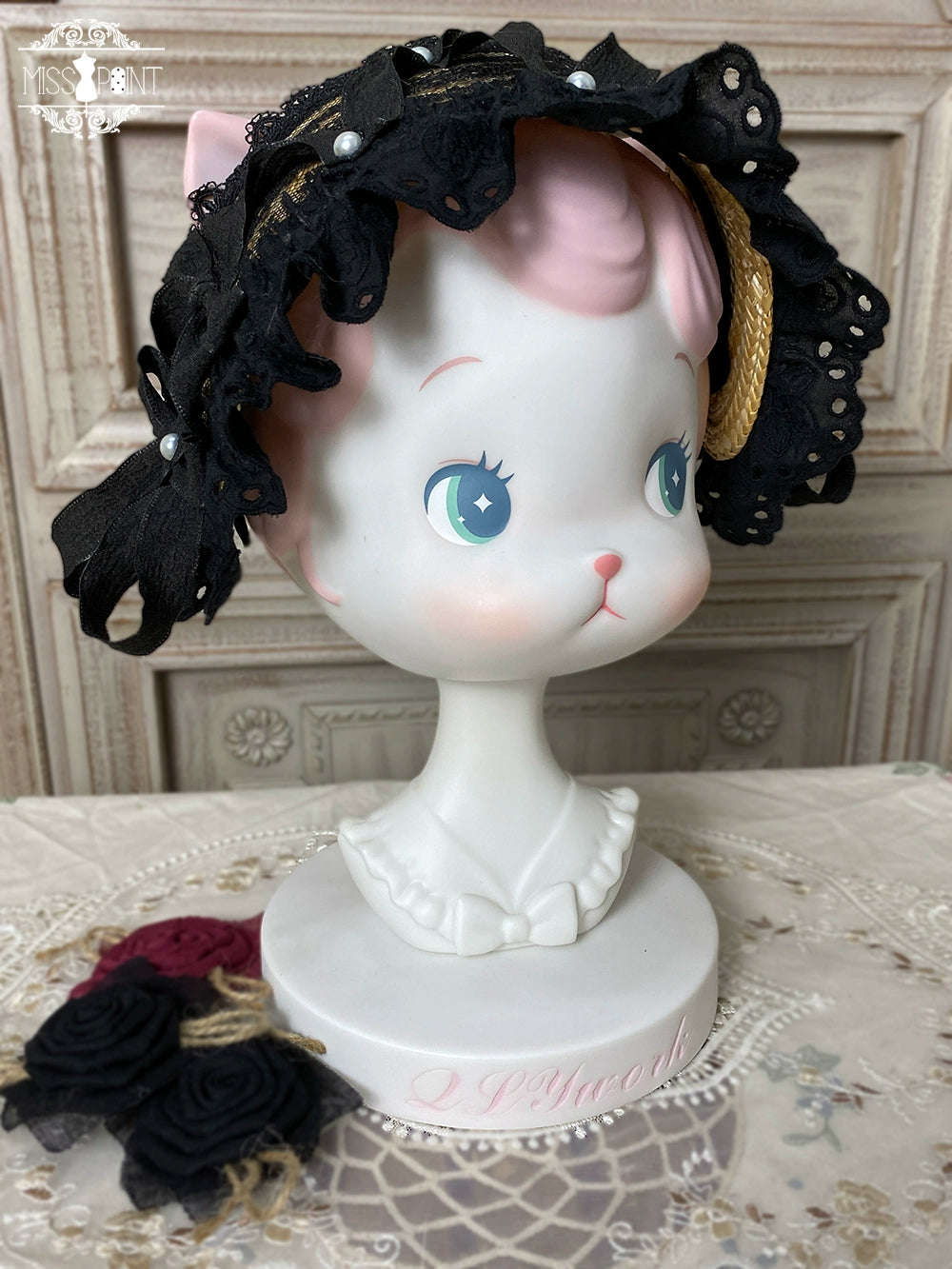 Miss Point - Sweet Lolita Accessories KC Hair Clip Brooch Waistband Cuffs Woven KC - Black & Black