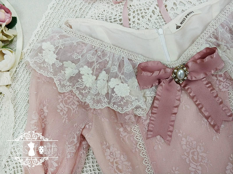 Miss Point~Dawn Girl~Reto Elegant lolita OP Dress Lace Long Sleeve 32768:392840