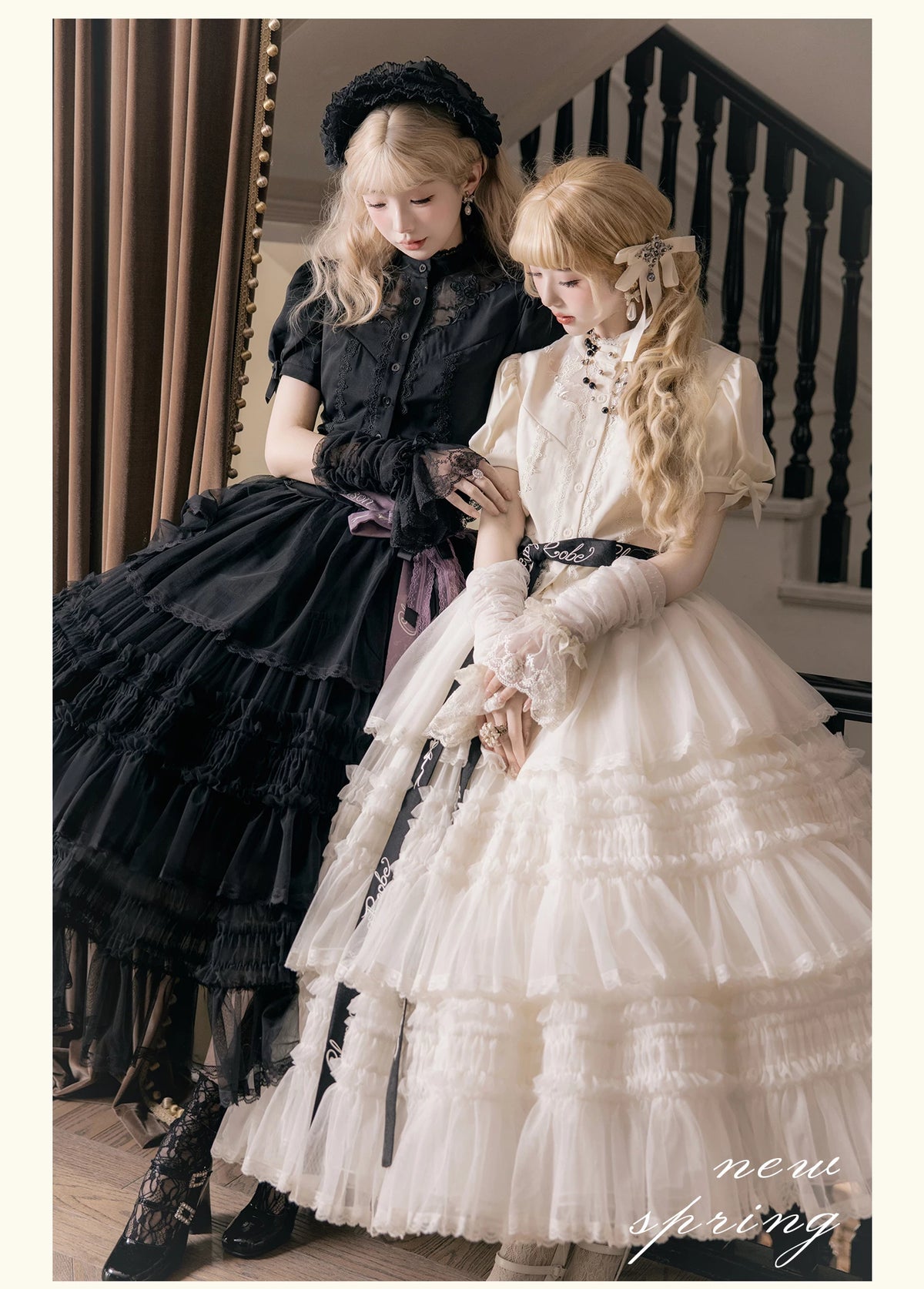 Glass Floral Garden - Classic Lolita Blouse and SK Set, Butterfly Embroidered 45978:870259