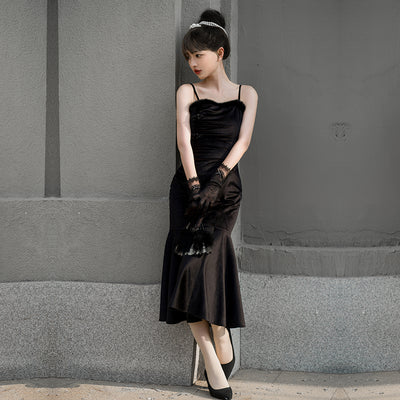 With Puji~Black Tea JSK~Han Lolita Fishtail Skirt and Bolero S chinese style minimalist fishtail dress 