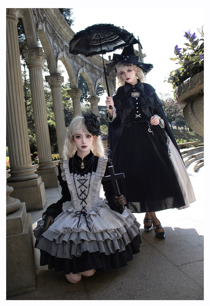 With Puji~Innocent Talk~Halloween Chinese Style Lolita OP Black-silver Gray Dress   