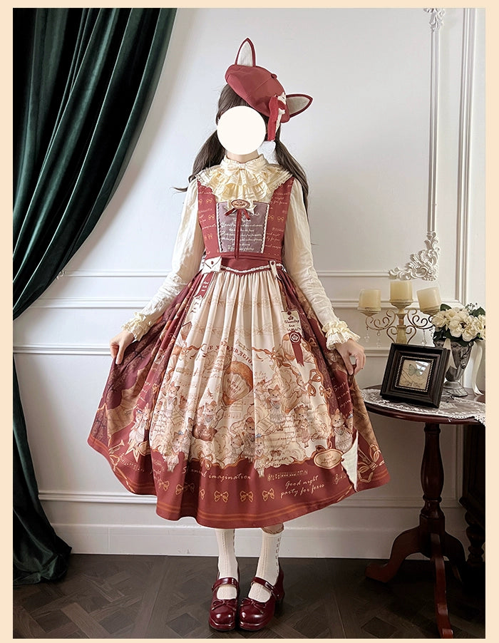 Alice Girl~Fox Band~Printed Sweet Lolita JSK Dress Square Neckline Daily Dress 41266:689486