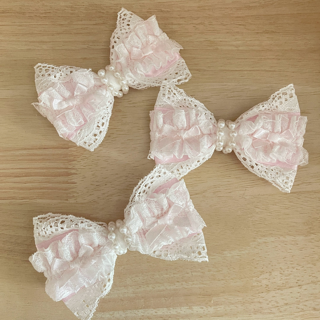 Creamy Bubbles~Sweet Lolita Hair Clip Pink Lace Bow Hair Clip and Brooch Handmade