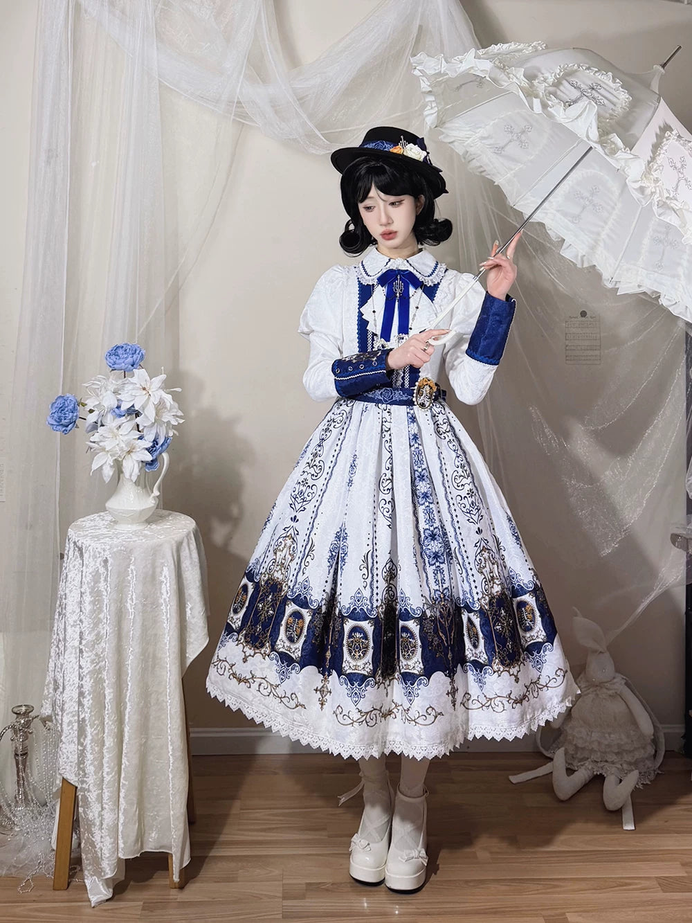 Blood Night Lantern - Jacquard Gothic Lolita Dress, Juliet Sleeve 44543:812358