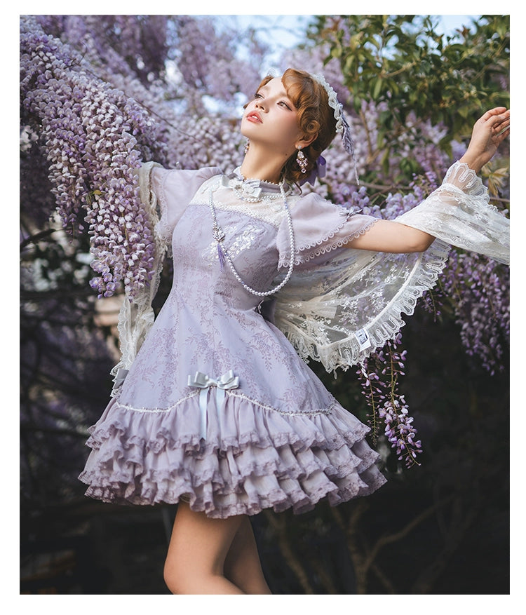 Nuit De Cellophane - Wisteria Daydream - Chinese Style Qi Lolita Dress Set, Wisteria Embroidery
