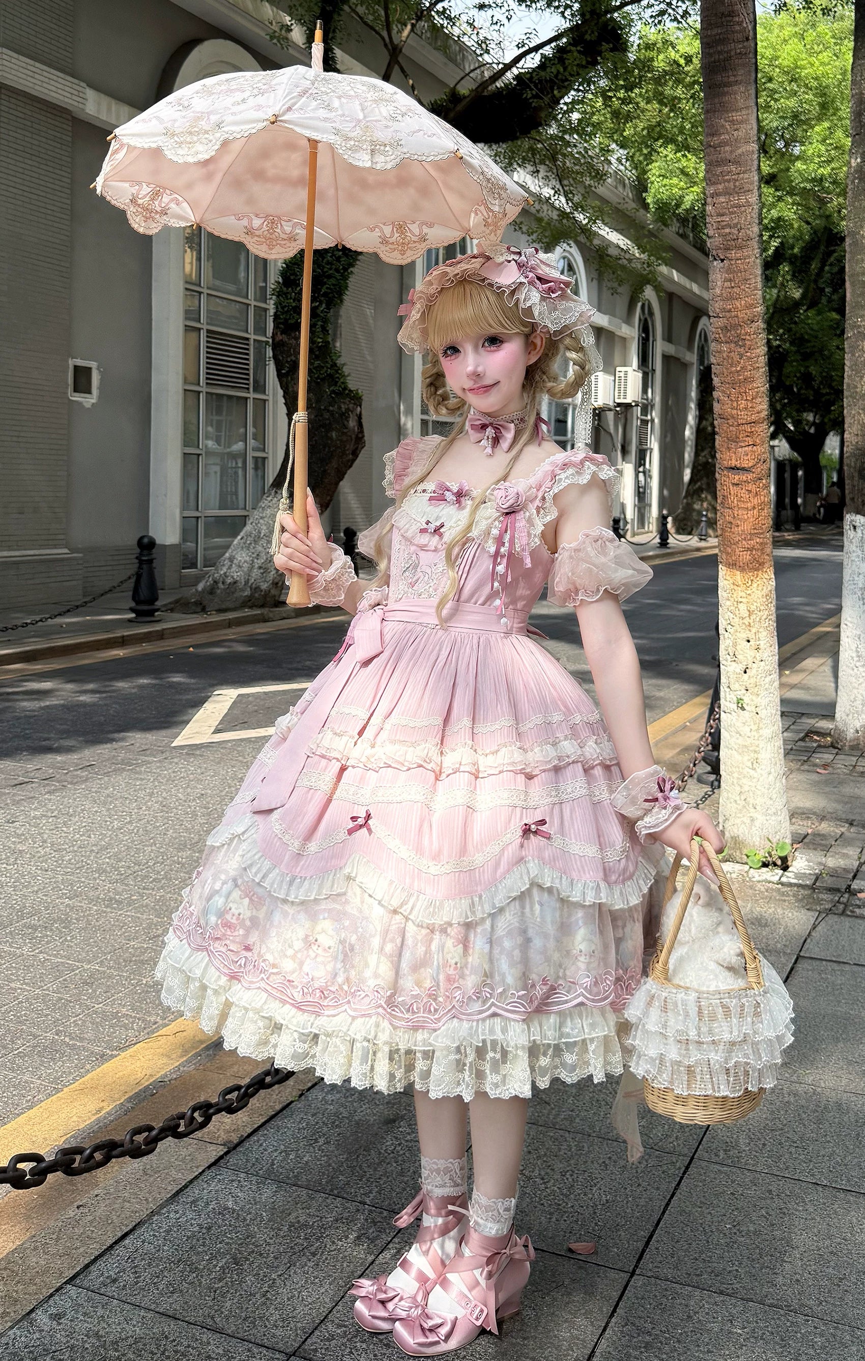 Lily of the Valley Lamb - Classic Lolita Tiered Hem JSK Dress with Embroidery 45277:852030
