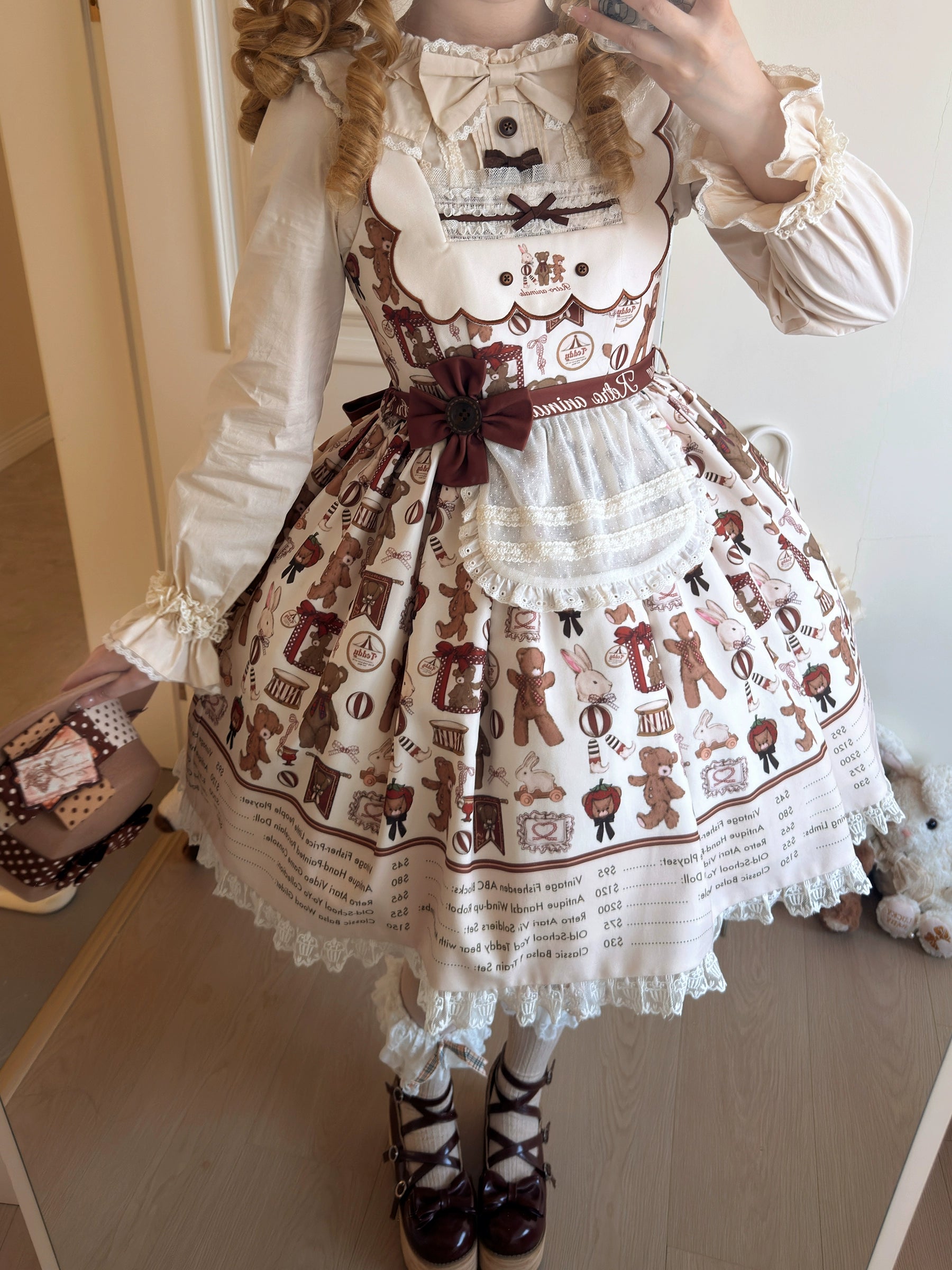 Fairyfaith - Little Bear Daily - Kawaii Lolita Embroidered JSK & OP Dress, Bear Print 44384:806231