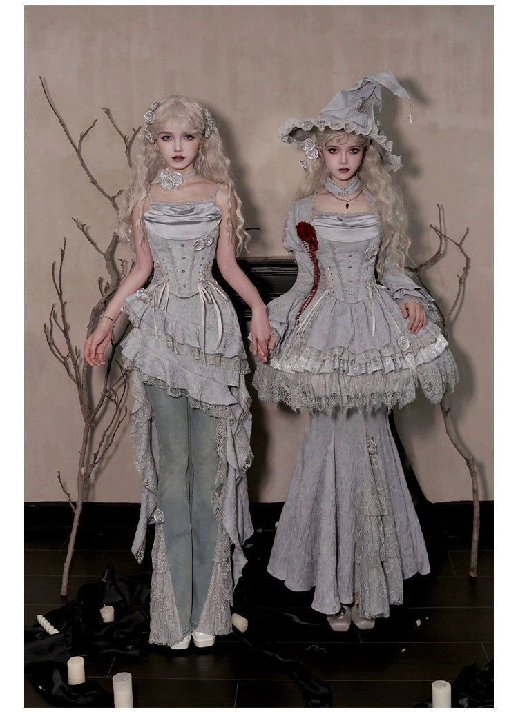 With PUJI~Letter and Poetry · Twilight~Gothic Witch Lolita SK Suit Bodice Mermaid Dress and Jeans