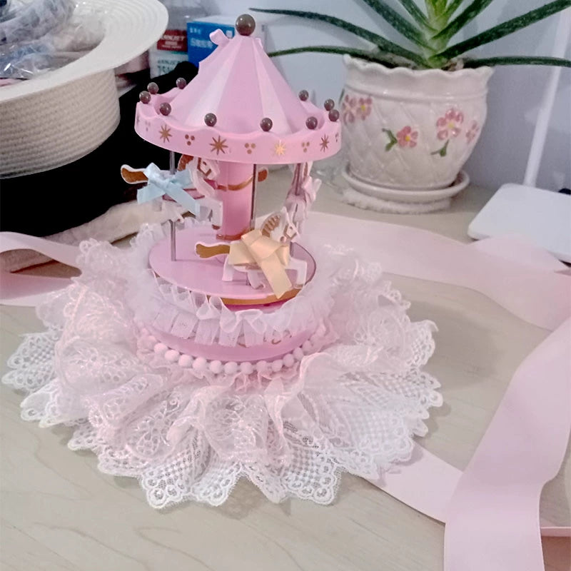 Deer Girl~Handmade Lolita Mini Top Hat Carousel Circus Lace Hat Pink  