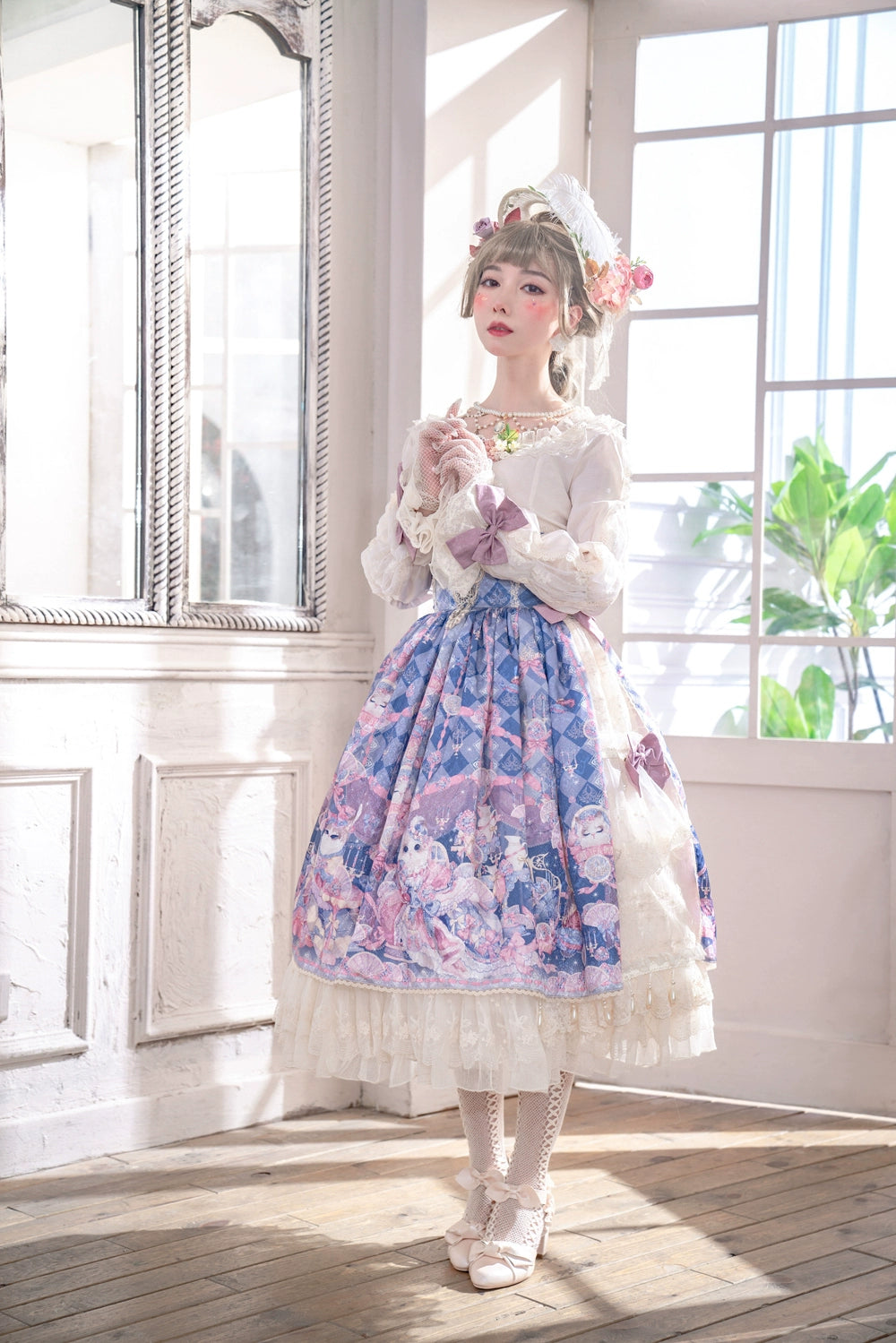 Miss Point~Elizabeth Meow~Classic Lolita Blouse Lotus Root Sleeve Lolita Shirt 40686:673570