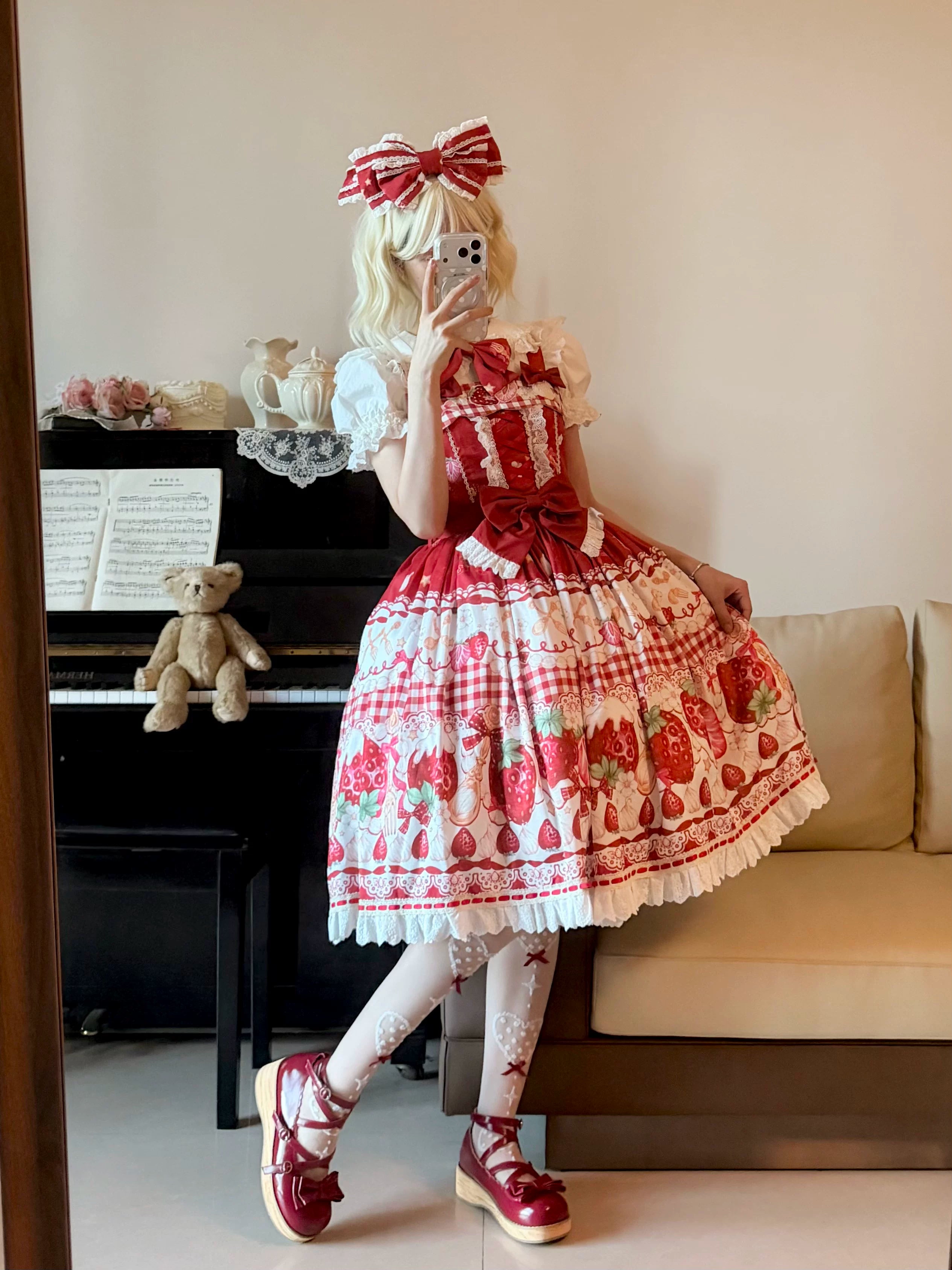 Plaid Strawberry Jam - Sweet Lolita Strawberry Printed JSK Dress 45545:852983