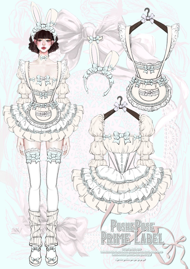 POSHEPOSE~Maid Bunny~Gorgeous Sweet Lolita OP Dress with Detachable Sleeves and Apron 41664:720572