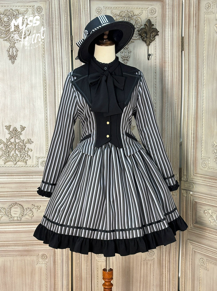 Miss Point~Classical Chocolate~Classic Lolita Jacket Elegant Striped Short Outwear 40812:676524