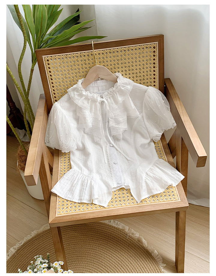 With PUJI~Anna~Classic Lolita Shirt with Lace Embroidery and Princess Sleeves