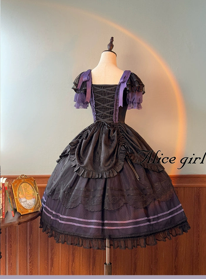 Alice girl~Yesterday Morning Mist~Classic Lolita OP Bust-supporting Tiered Ruffles Lolita Dress