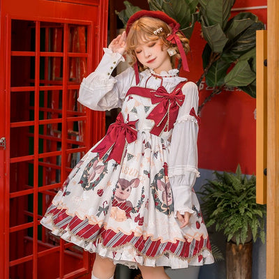 Frozen in time~Sweet Lolita Deer Print JSK for Christmas S JSK+a pair of side clips 