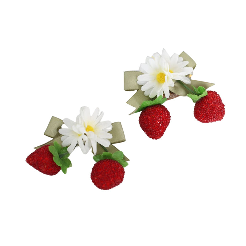 Xiaogui~Sweet Lolita Hair Pin Flower Strawberry Shaped a pair of grainy strawberry flowers bows hair pins  