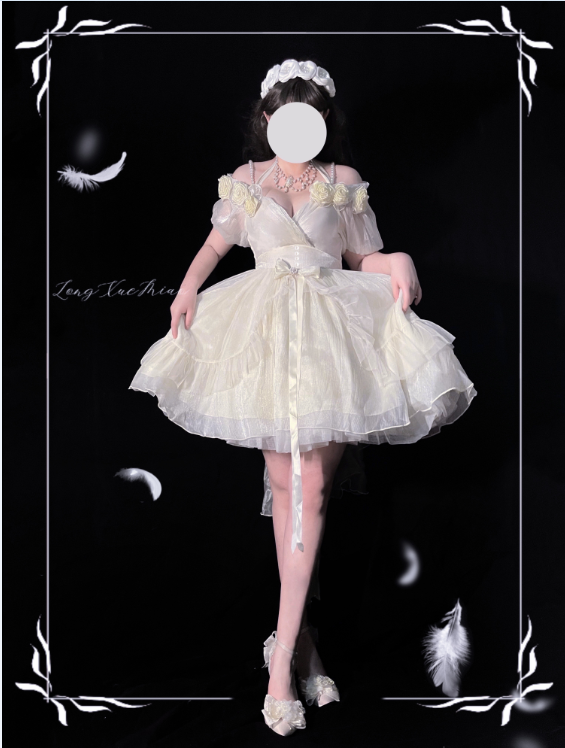 (BFM)Meowing and fruity~Miss Dael Fairy Lolita OP Dress S Ivory Short Dress 